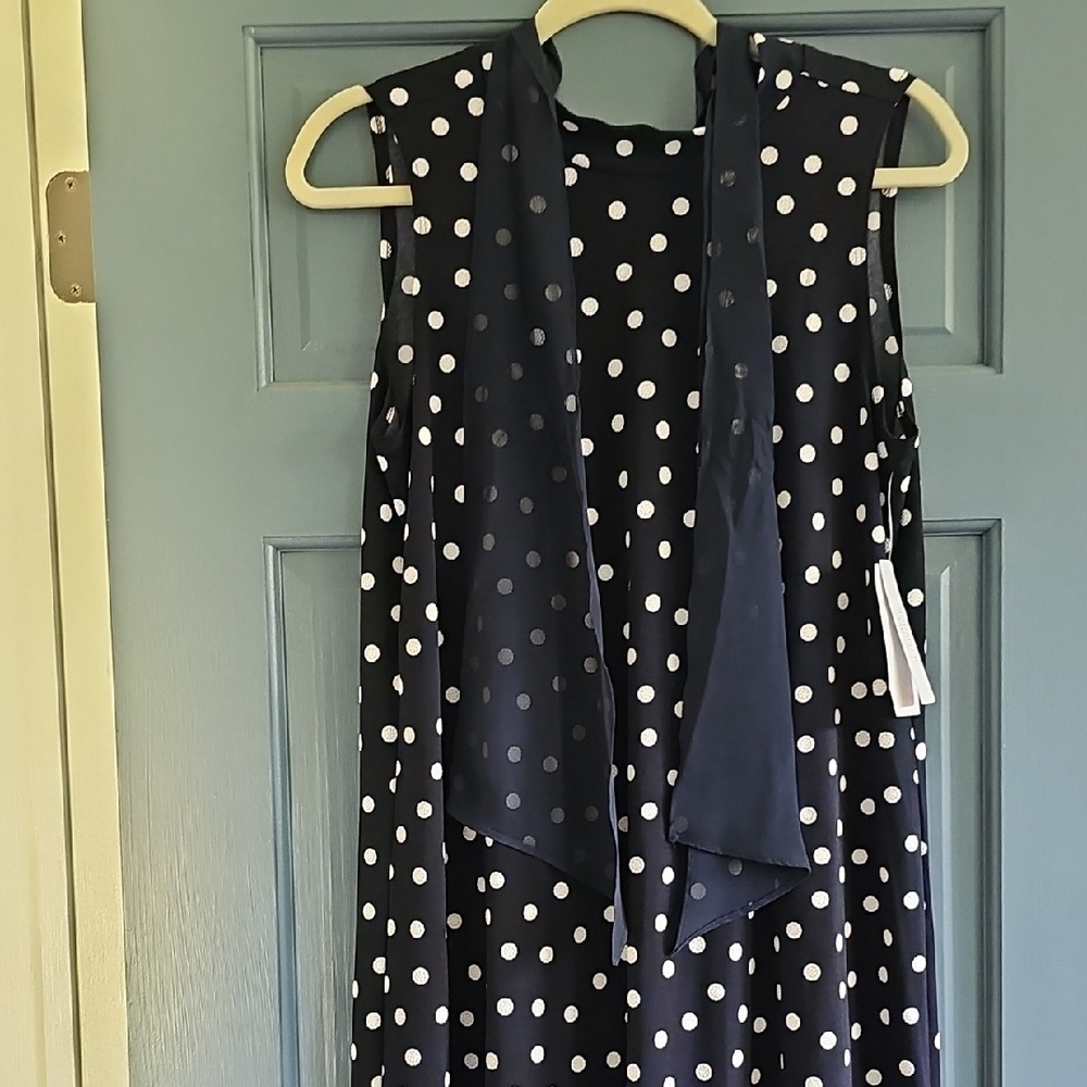 NWT Robbie Bee Polka Dot Midi Dress Navy White Summer Women Small Sleeveless